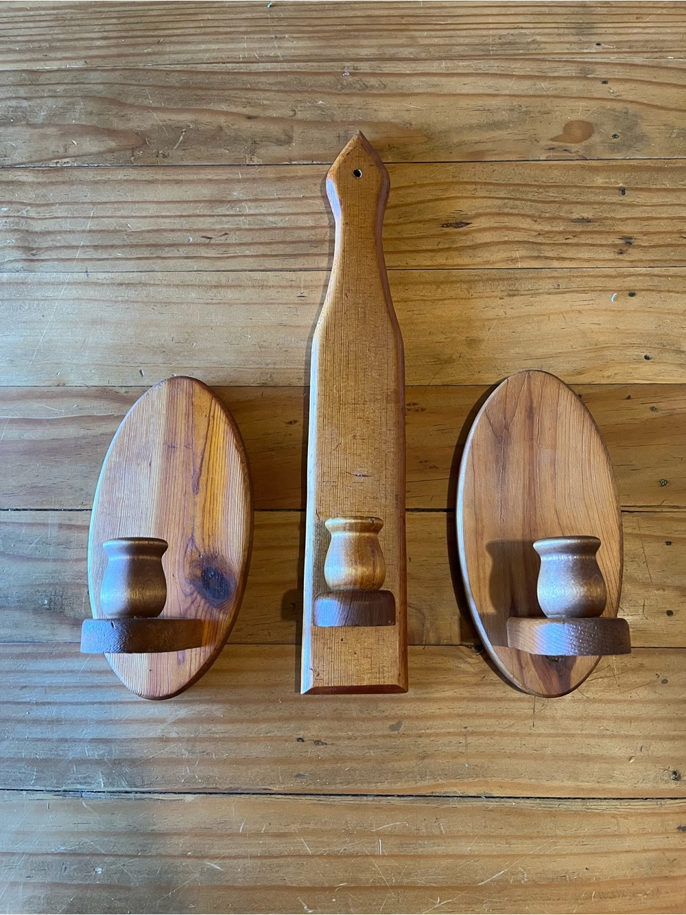 Vintage Shaker Style Wood Candlestick Sconces Set of 3